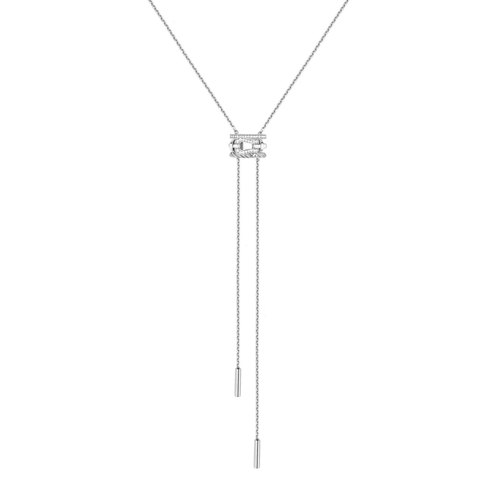 FRED Force 10 Rise necklace with a central buckle motif and long chain ends