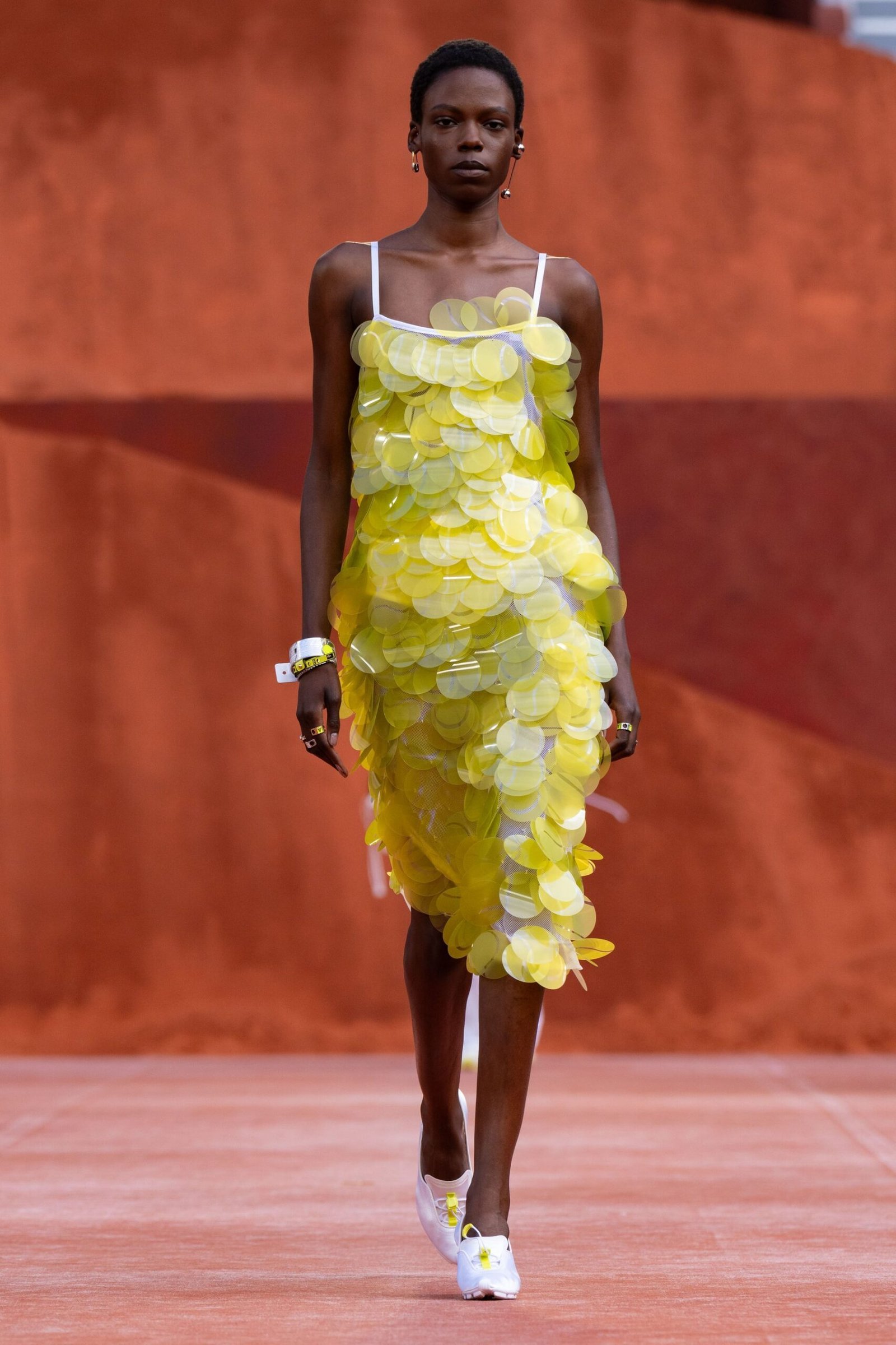 Yellow printed sleeveless dress at Lacoste Spring/Summer 2027