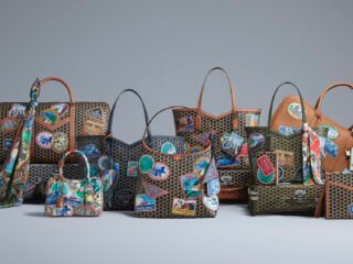 Hotel Moynat bags, scarves and small leather goods with colourful travel-inspired patches