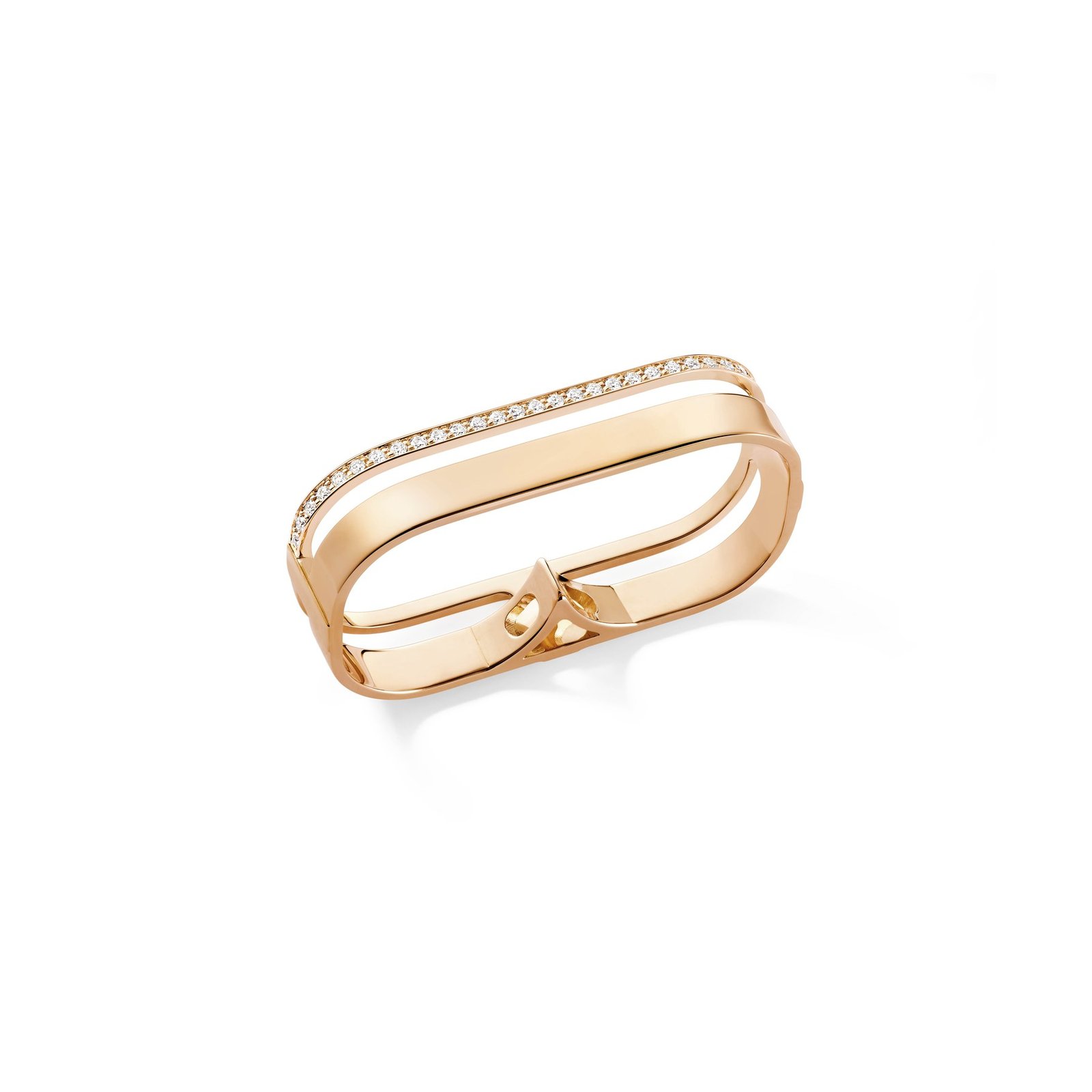 Repossi Berbère Double Two-Row Ring in pink gold, pavé-set with diamonds