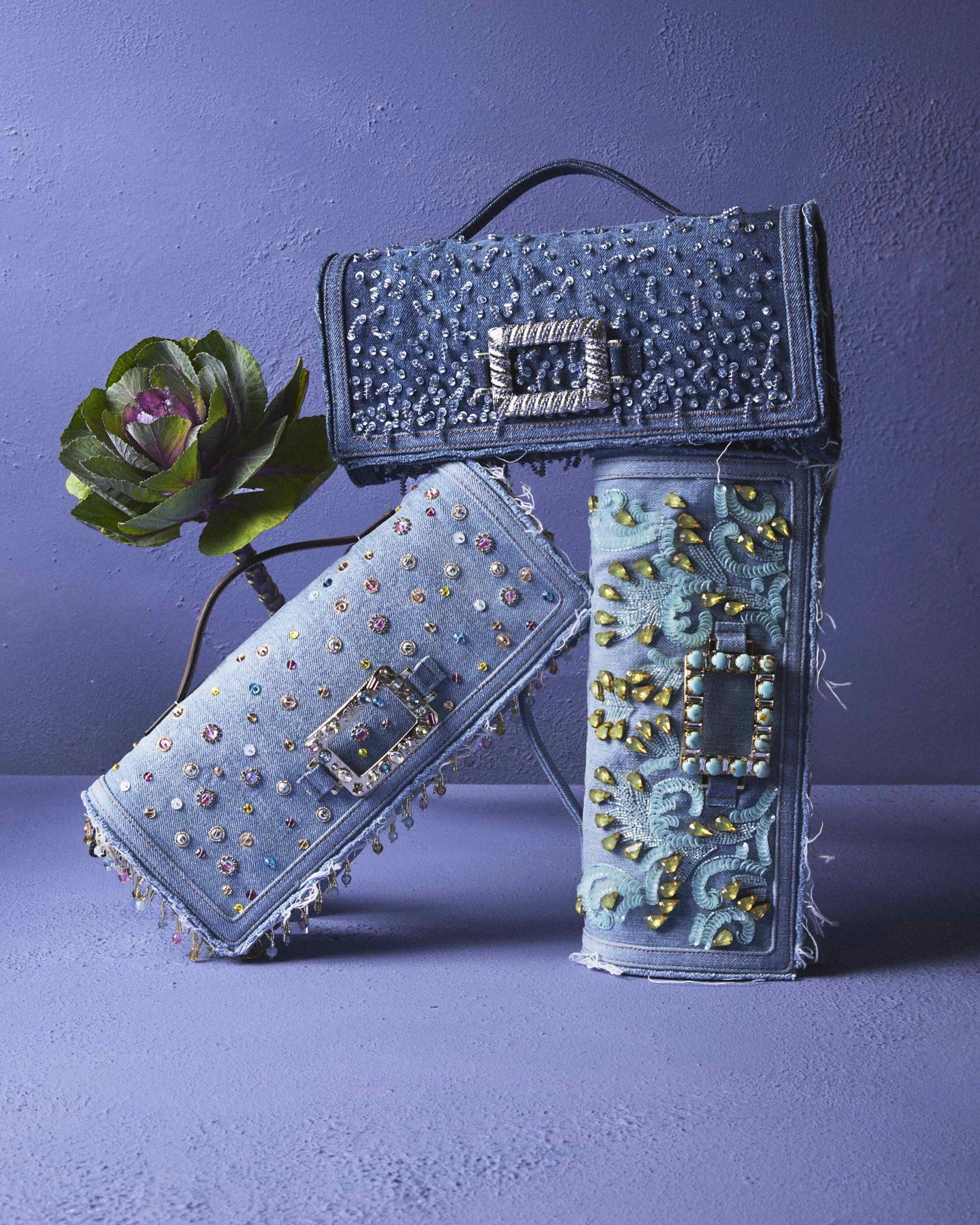 Blue embellished Roger Vivier bags with rectangular jewelled clasps