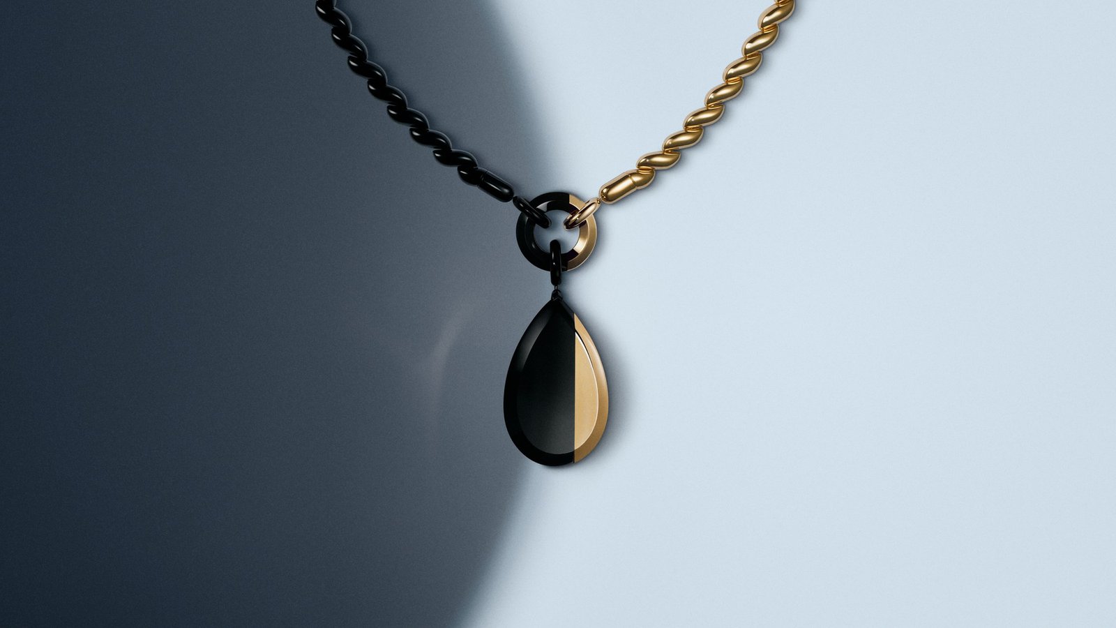 Serpent Bohème necklace in onyx and yellow gold, photographed for the Shadow and Light campaign.