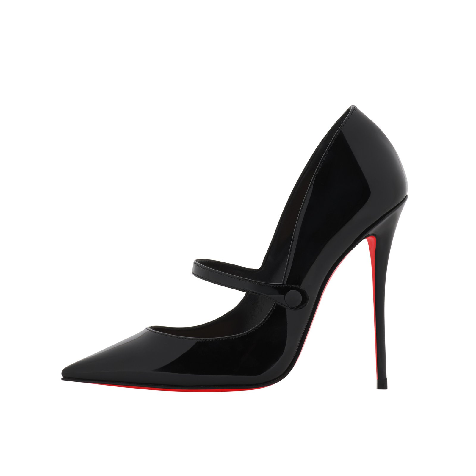 Black La Pigadita 120 pump with a fine strap and red sole