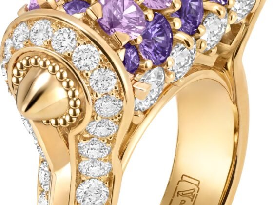A gold, purple-gemstone and diamond ring from Van Cleef & Arpels’ Fascinating Egypt collection